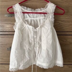 Altar'd State White Lace-Trim Cotton Top